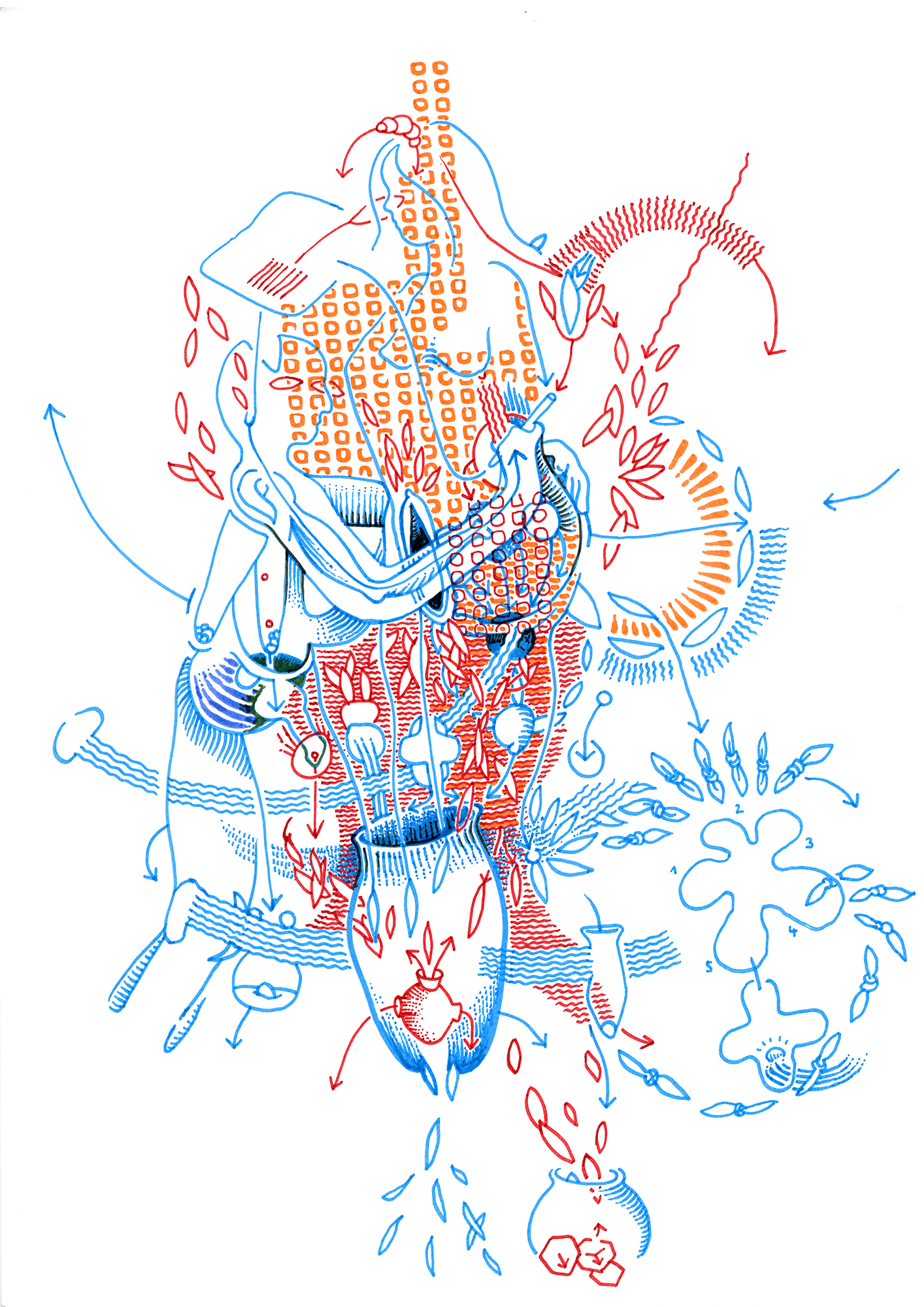 Hannes Kater: Tageszeichnung aus dem Jahr 2000, Filzstift auf A4 Papier