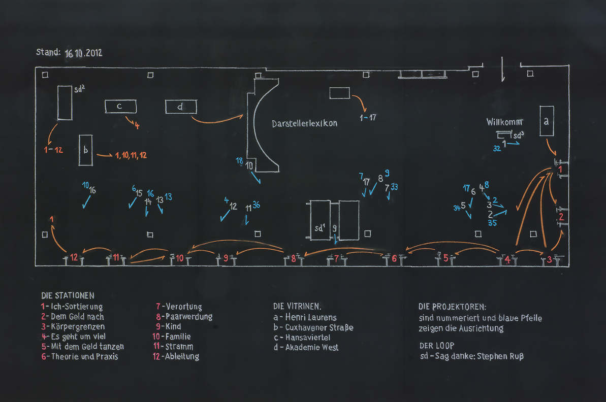 Hannes Kater: Raumplan auf Tafel f&uuml;r: "&uuml;berbrechen", Akademie der K&uuml;nste, Hanseatenweg, Halle 3, 2012
