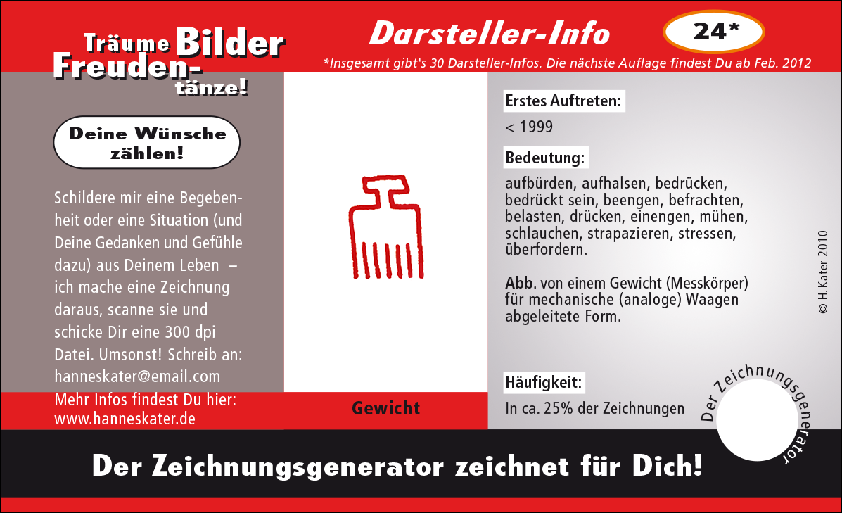 Hannes Kater: Auftragskärtchen *24 Gewicht, Vorderseite, Version von 2010