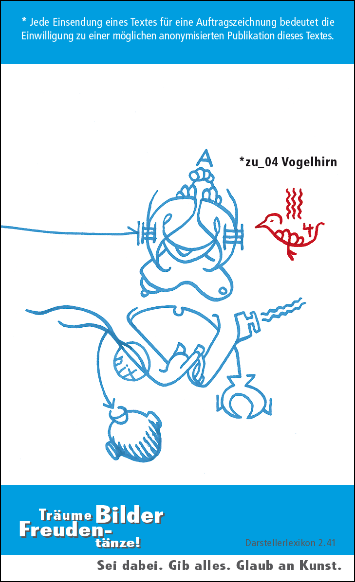 Hannes Kater: Auftragskärtchen *zu_04 Vogelhirn, Rückseite, Version von 2010