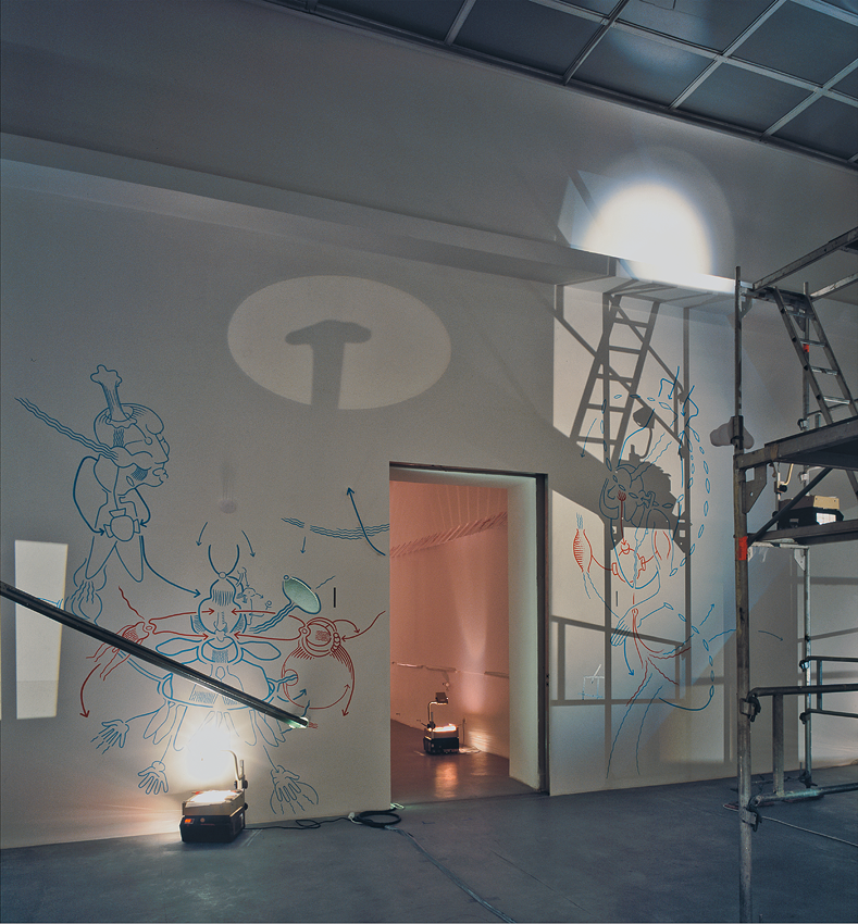 Hannes Kater "Der Zeichnungsgenerator" im Kunstverein Hannover 2001: Raum 4, Blick in Raum 4a