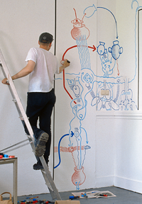 Hannes Kater: Atelierausmalung, Ateliers Arnhem 1999 Wand- und Deckenzeichnungen, inszenierte Fotografie