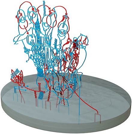 Hannes Kater: Aliens and Residents - Entwurf der zweiten Skulptur: Die Sammelnden - für LZB Halle/Sale, 2000, 440x446 Pixel